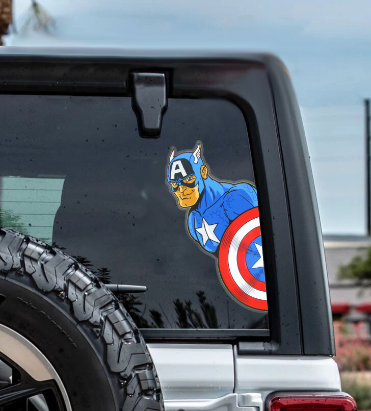 BIG Peeking CAPTAIN AMERICA Clear Vinyl Sticker Marvel Truck Car Avengers Decal