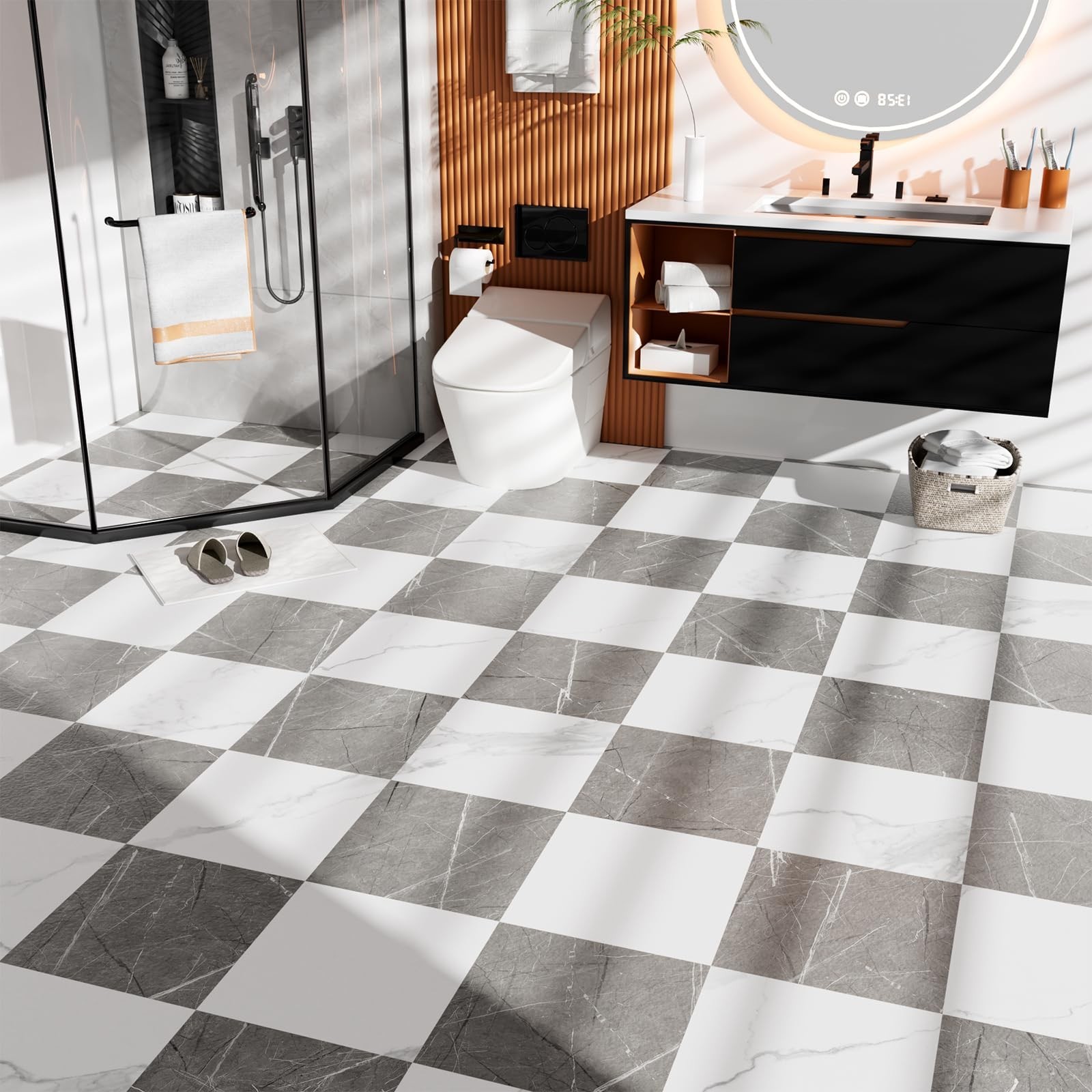 Peel and Stick Floor Tile Vinyl Flooring Roll Self Adhesive 23"x 393"/64 Sq.F…