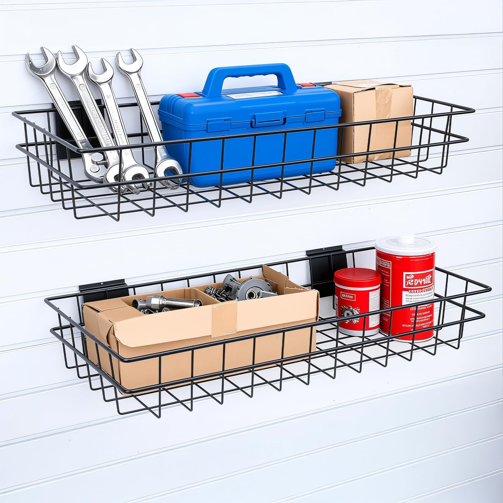 24-Inch Multi-Size Slatwall Basket Set, 4 Pack Slatwall Accessories Organizer…