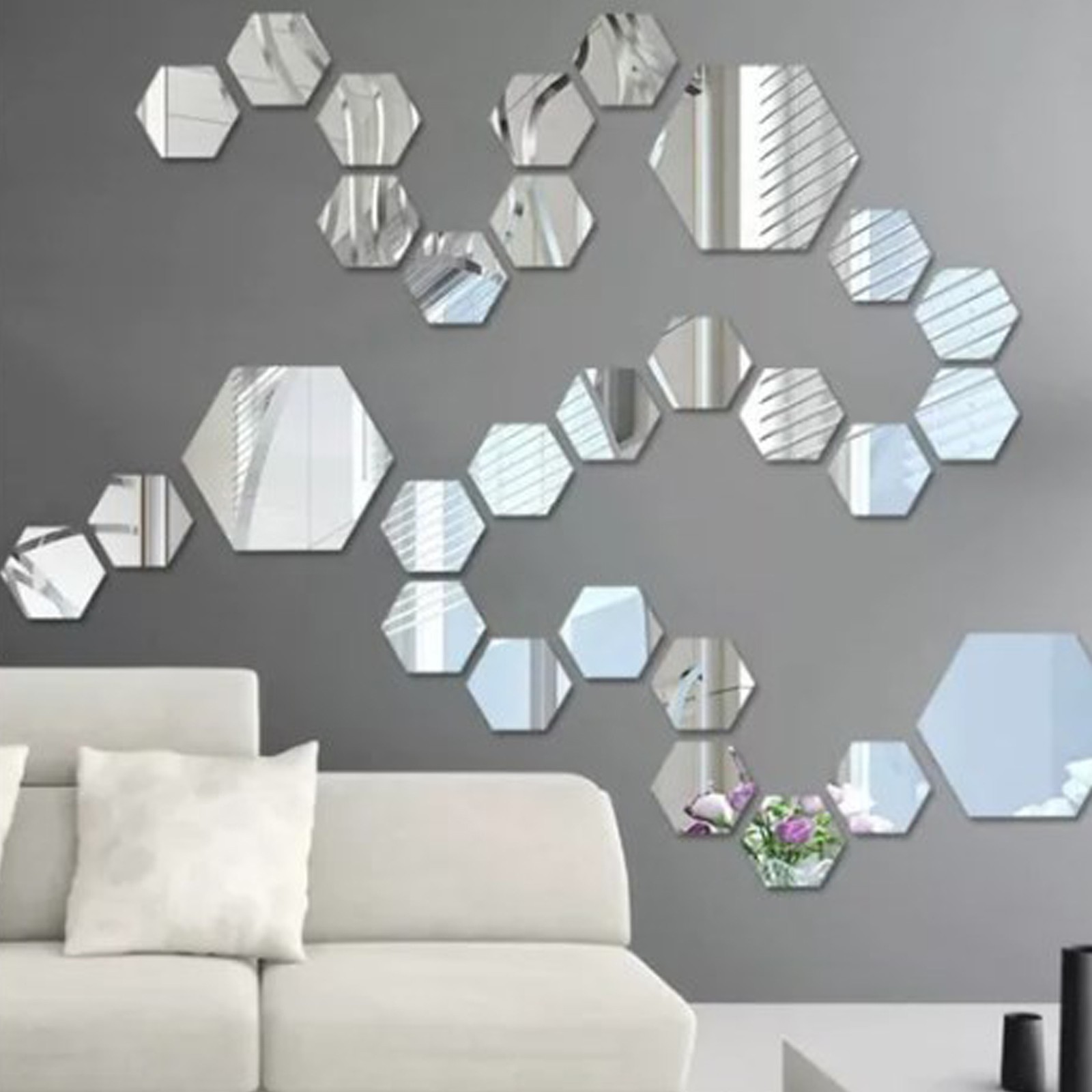 24Pcs Acrylic Mirror Hexagon Wall Sticker Art DIY Decorative for Home Bedroom
