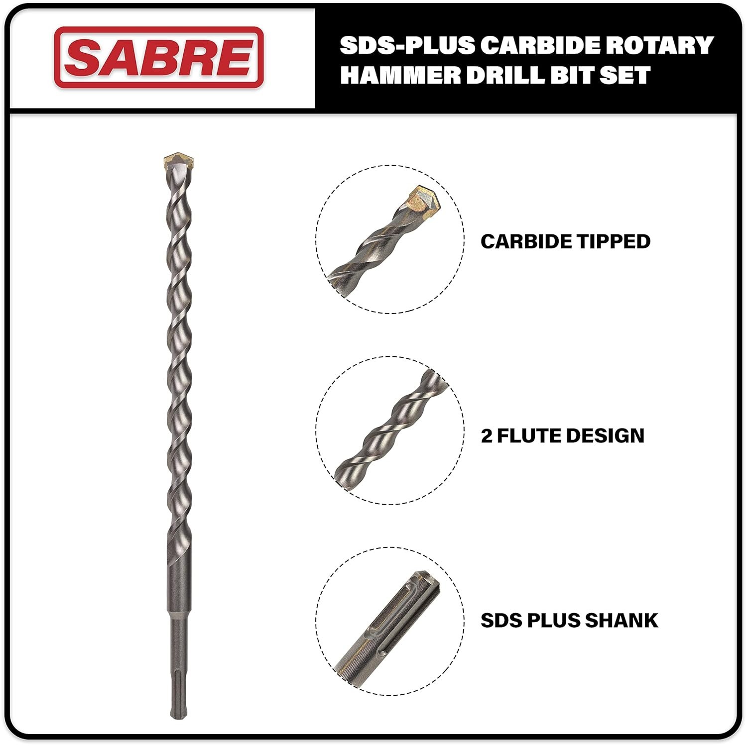 8-Piece 12in SDS Plus Drill Bits for Brick, Stone, Concrete, 1/4in x 12in, 5/…