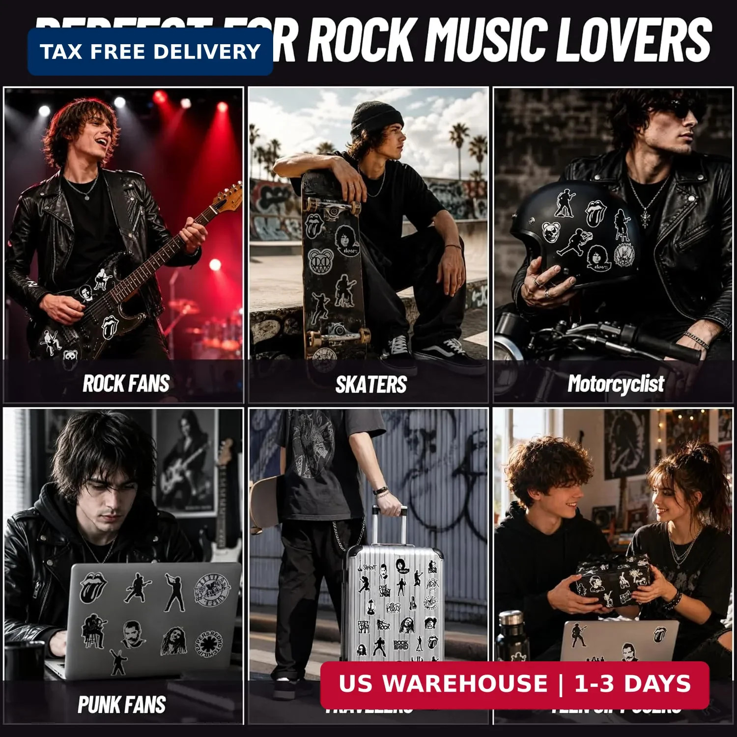 100PCS Rock Band Stickers Pack Vintage Punk Music Waterproof Vinyl Decals for La