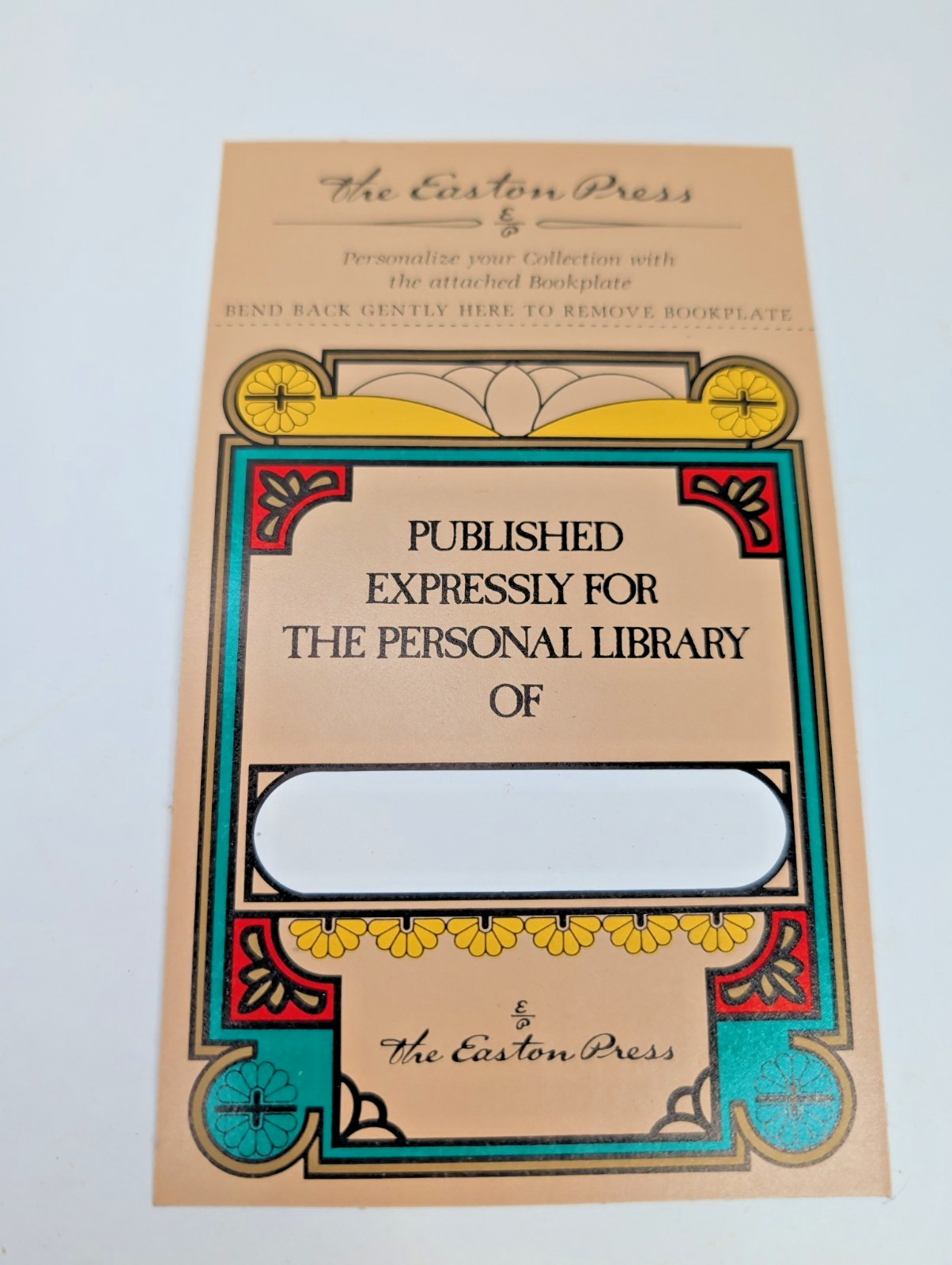 The Easton Press Published for Personal Library Bookplate Sticker New Vintage