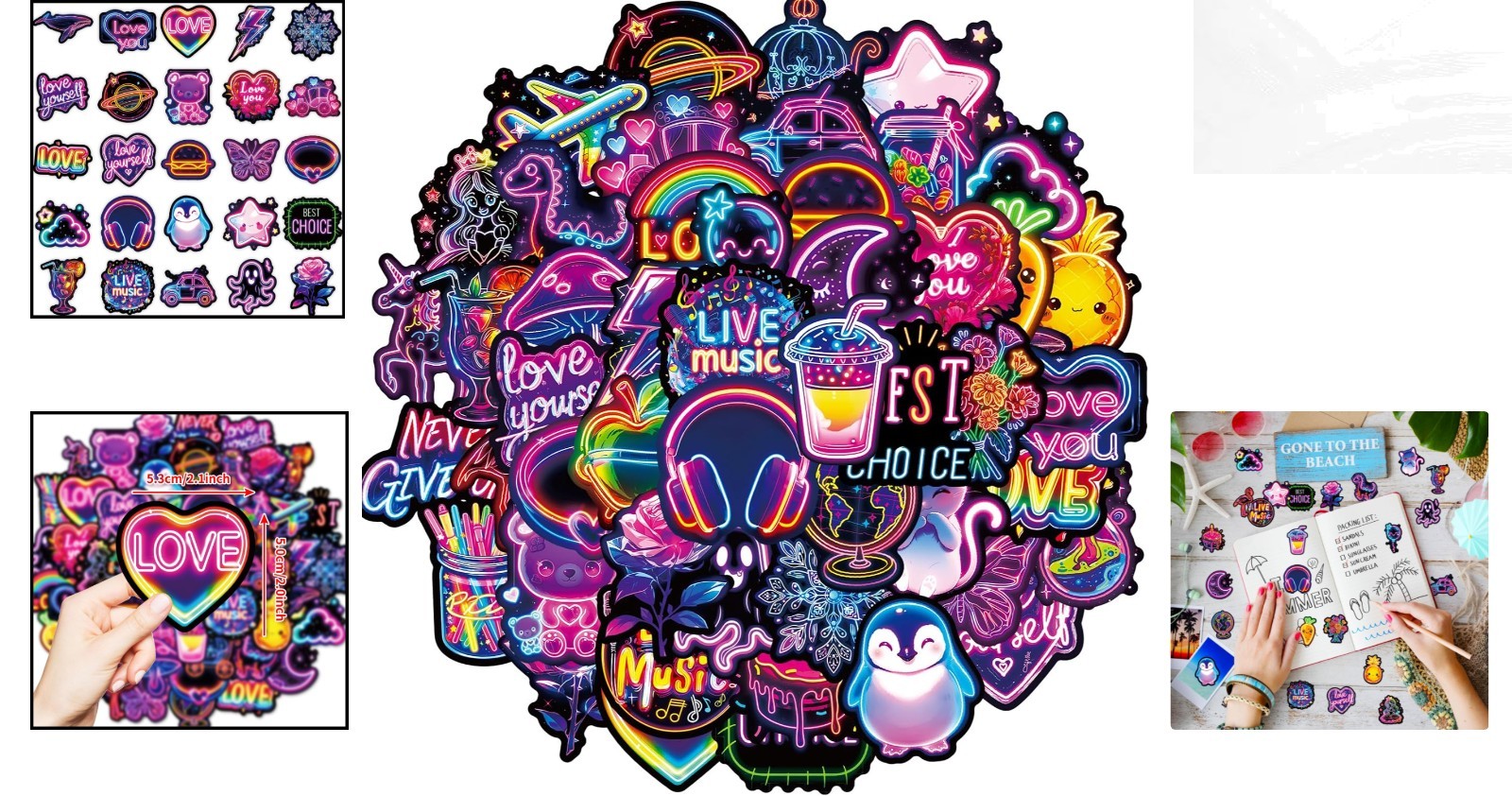50 Unique Neon Stickers – Waterproof Vinyl Graffiti Decals for Personalization
