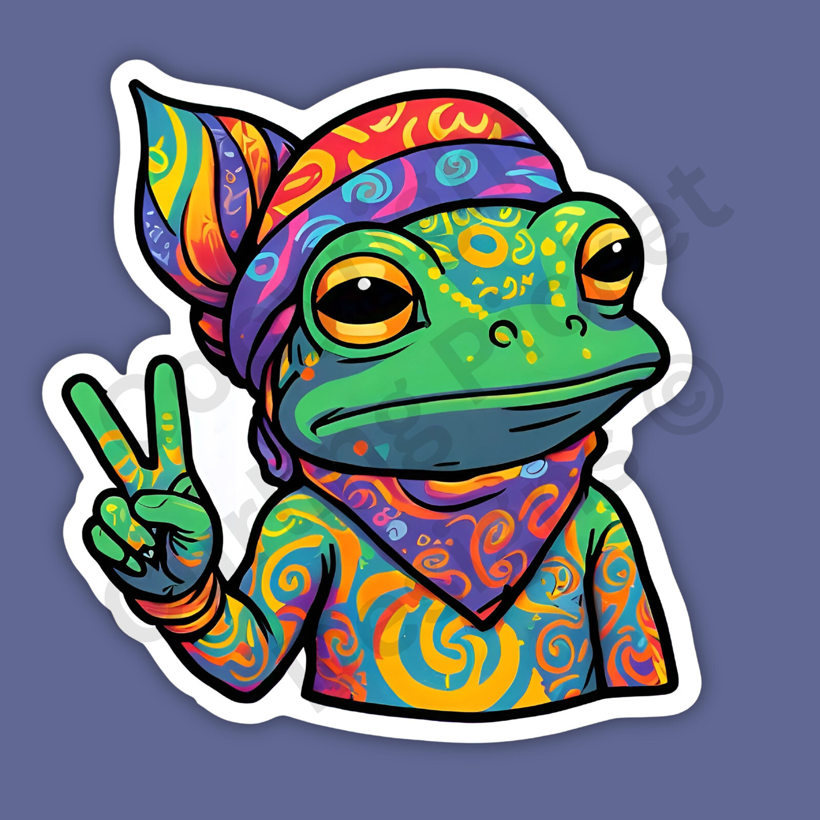 Psychedelic Peace Frog Bandana Amphibian Funny 3" Vinyl Sticker
