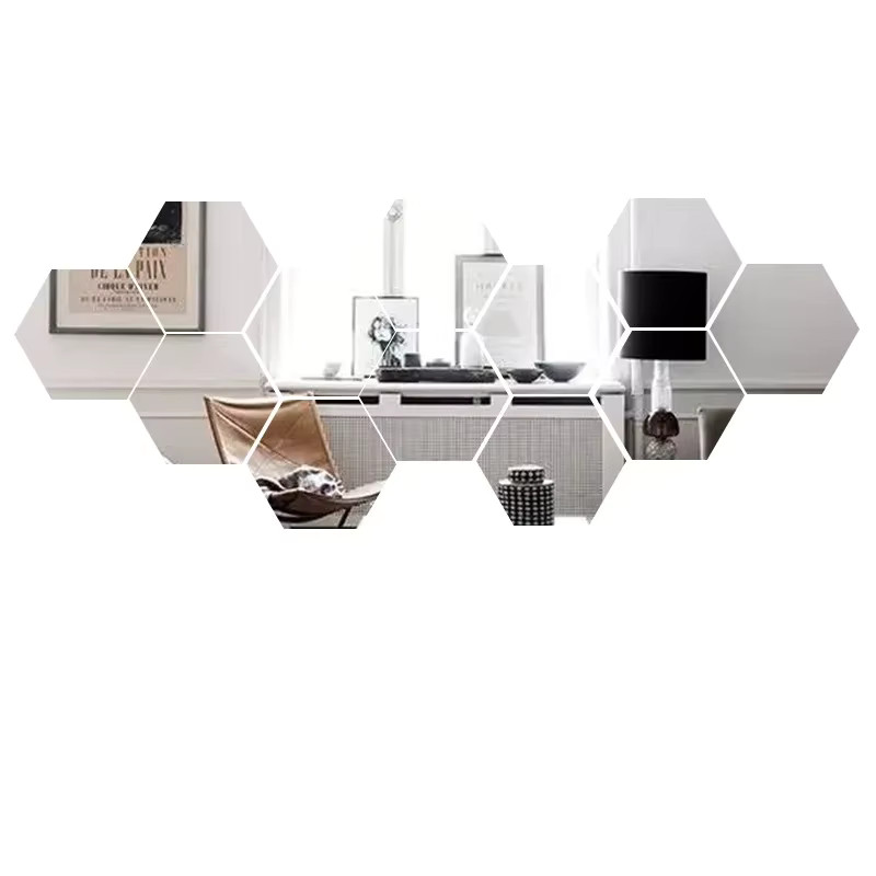 6/12pc Hexagon Mirror Wall Stickers 3D DIY Acrylic Mirror Sticker Self Adhesive