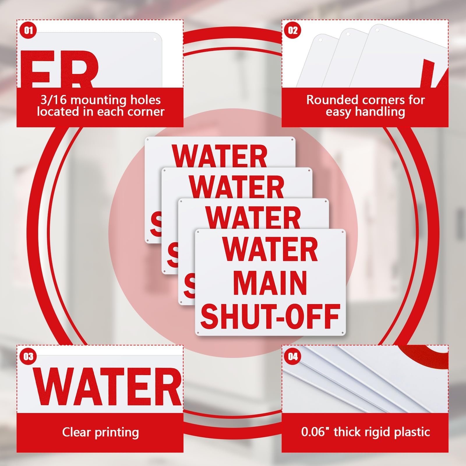 4 Pcs Water Shut Off Sign 10"x14" – Indoor Outdoor Safety Caution Notice