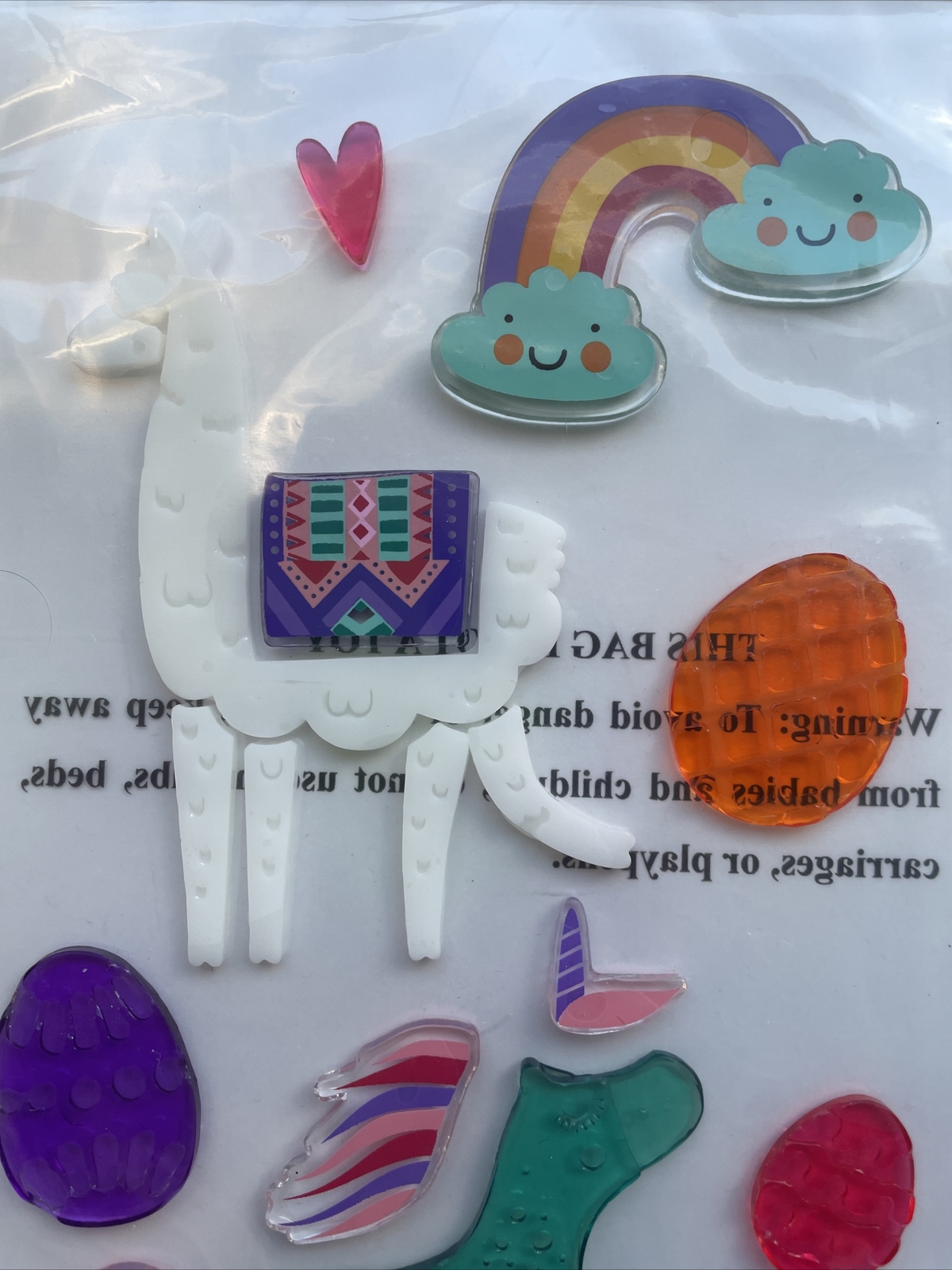 NEW MAGICAL Mystical Unicorn LLAMA Rainbow Window Gel Clings Decorations 17 pcs!