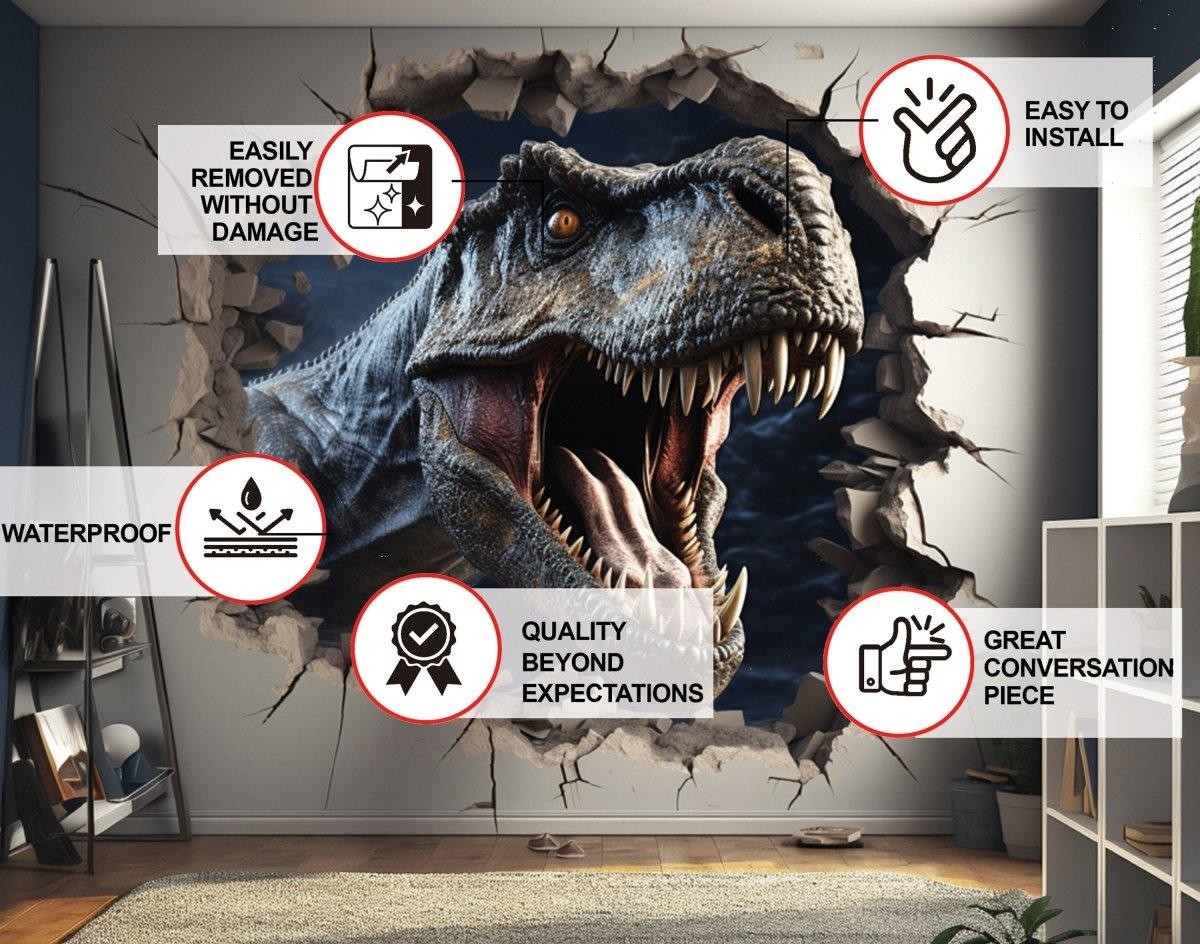 3D Dinosaur Wall Decal: Illusion Wall Art Sticker for Kids Room Decoration