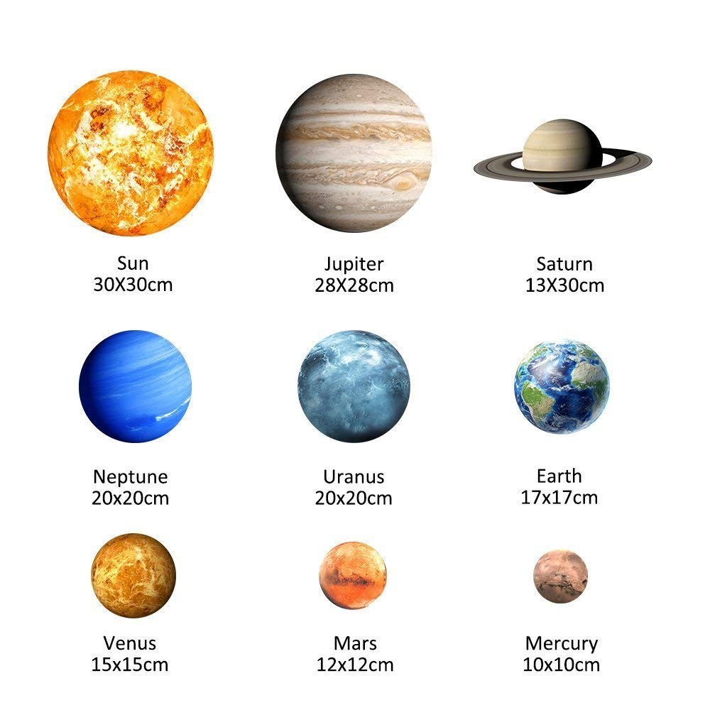 9pcs Removable Glow in The Dark Planet Wall Stickers Sun Earth and so on Glow…