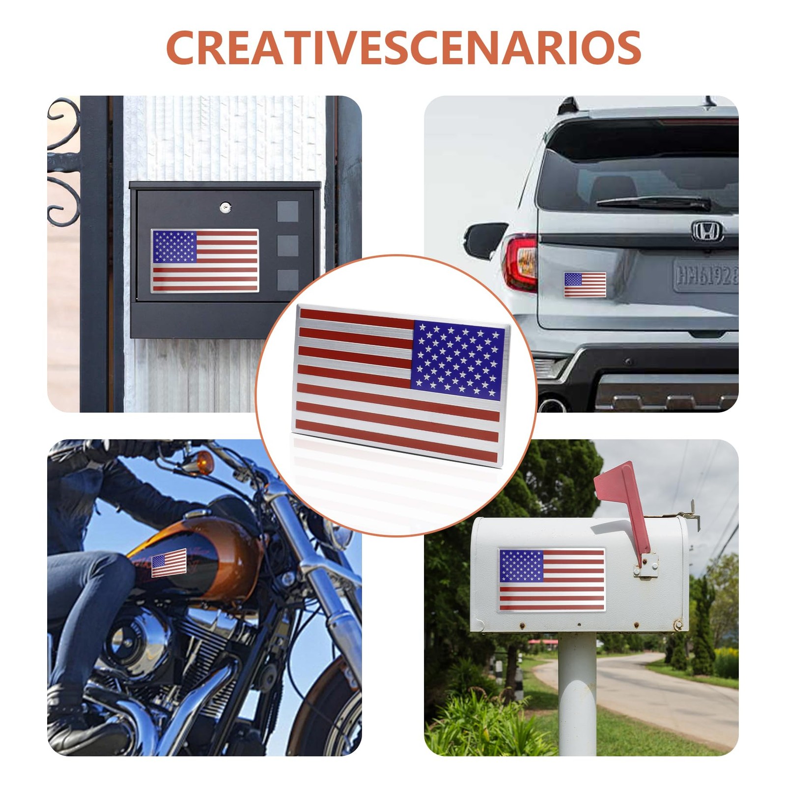 3D Embossed Metal American Flag Decals 2 Pack – 5" x 3" USA Flag Stickers for…