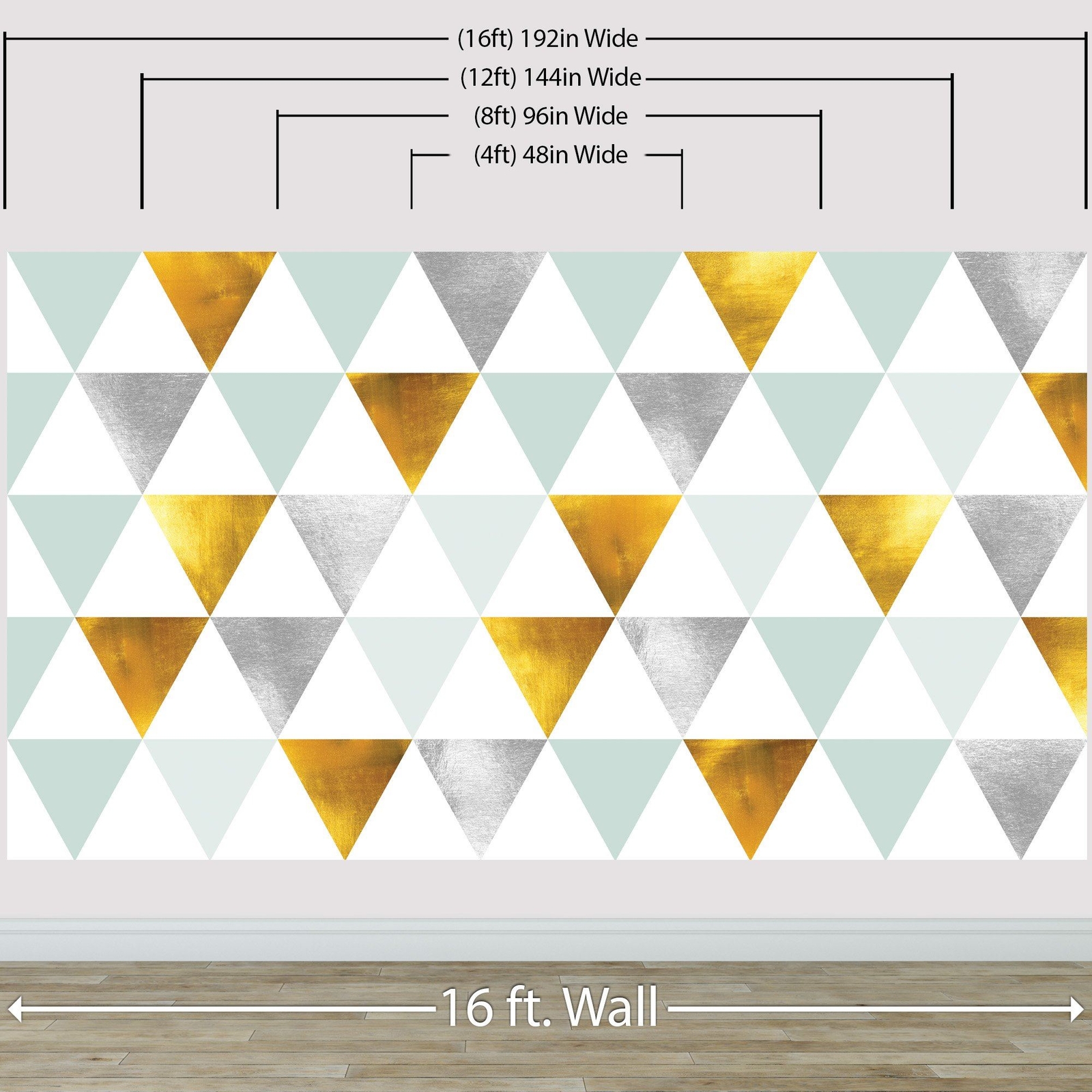 Triangle Geometric Abstract Pattern Wall Mural. Gold, Silver, Teal, Turquoise an