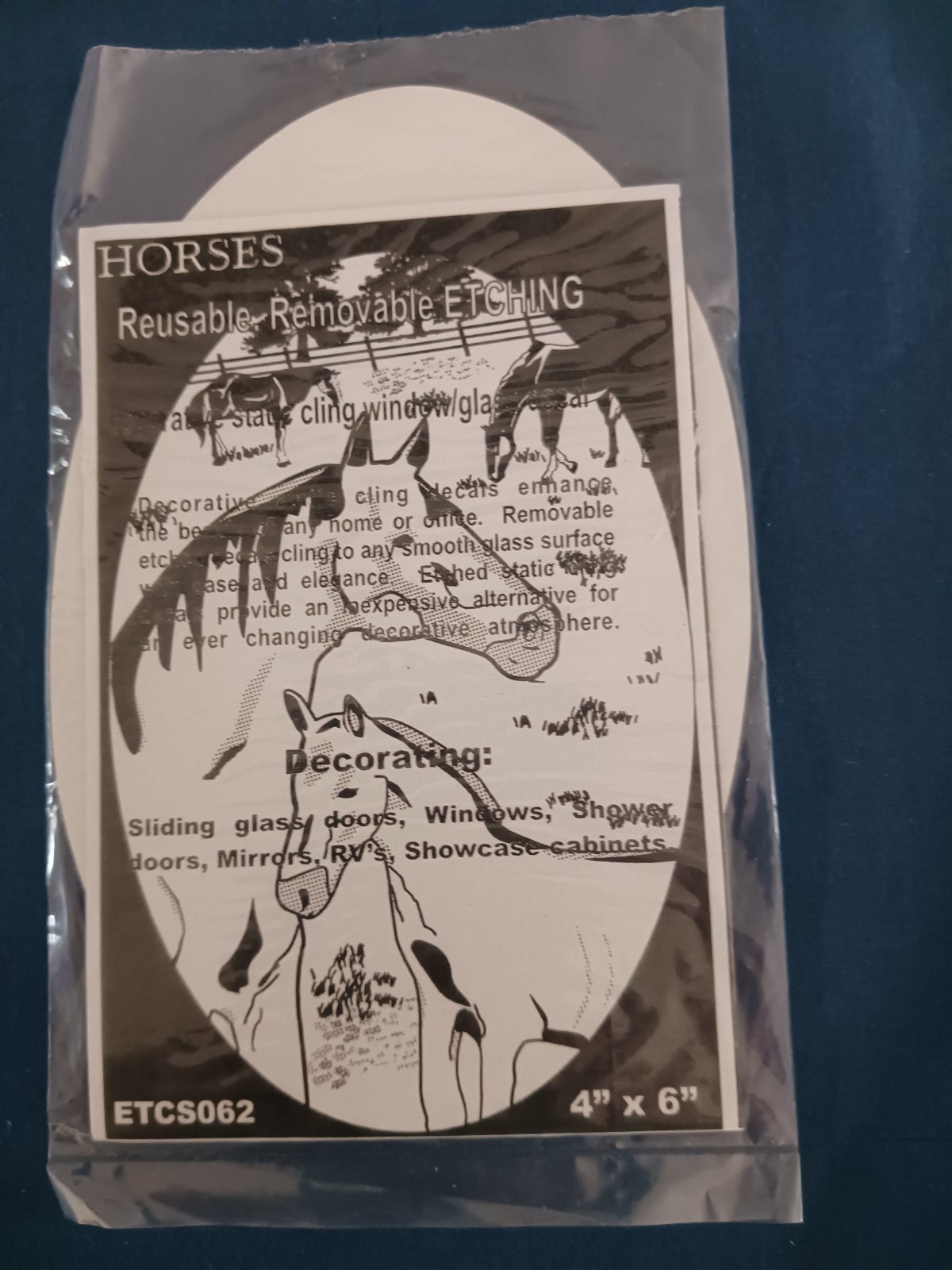 Horses Window Decal 4"x6" OVAL Etched Glass Look Cling Removable & Reusable 62