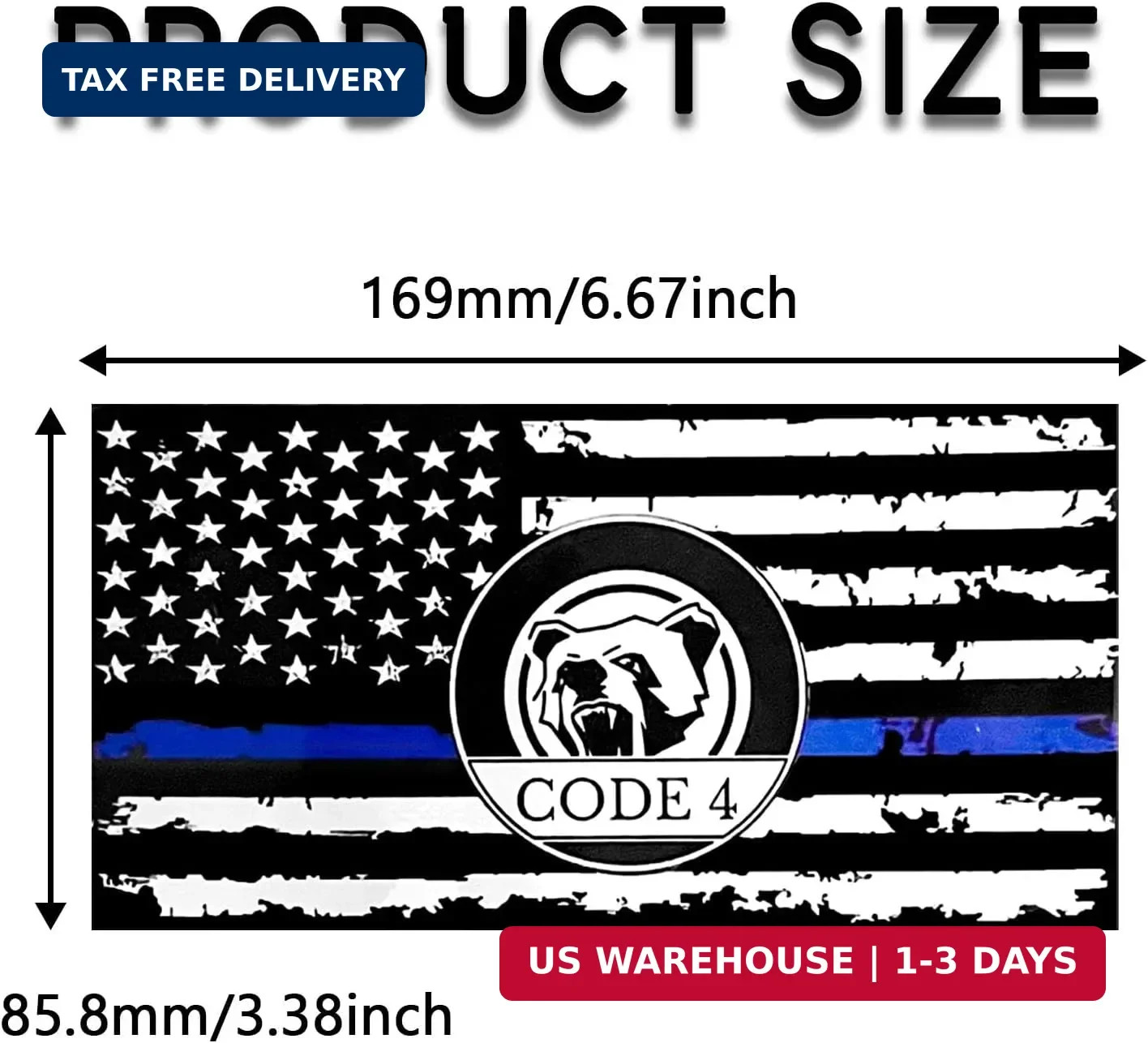 2 PCS Thin Blue Line Sticker Code 4, Reflective Waterproof American Flag Decal,