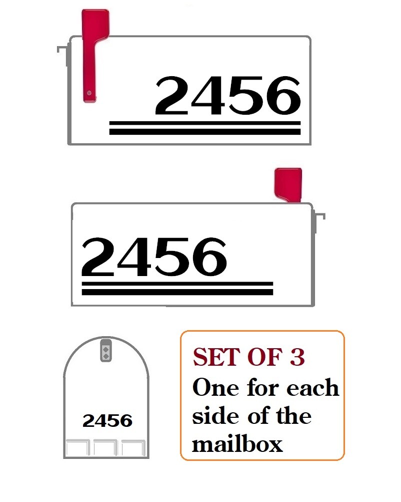 SET OF 3 CUSTOM MADE VINYL MAILBOX NUMBERS DECAL, Easy to install (Model 25)