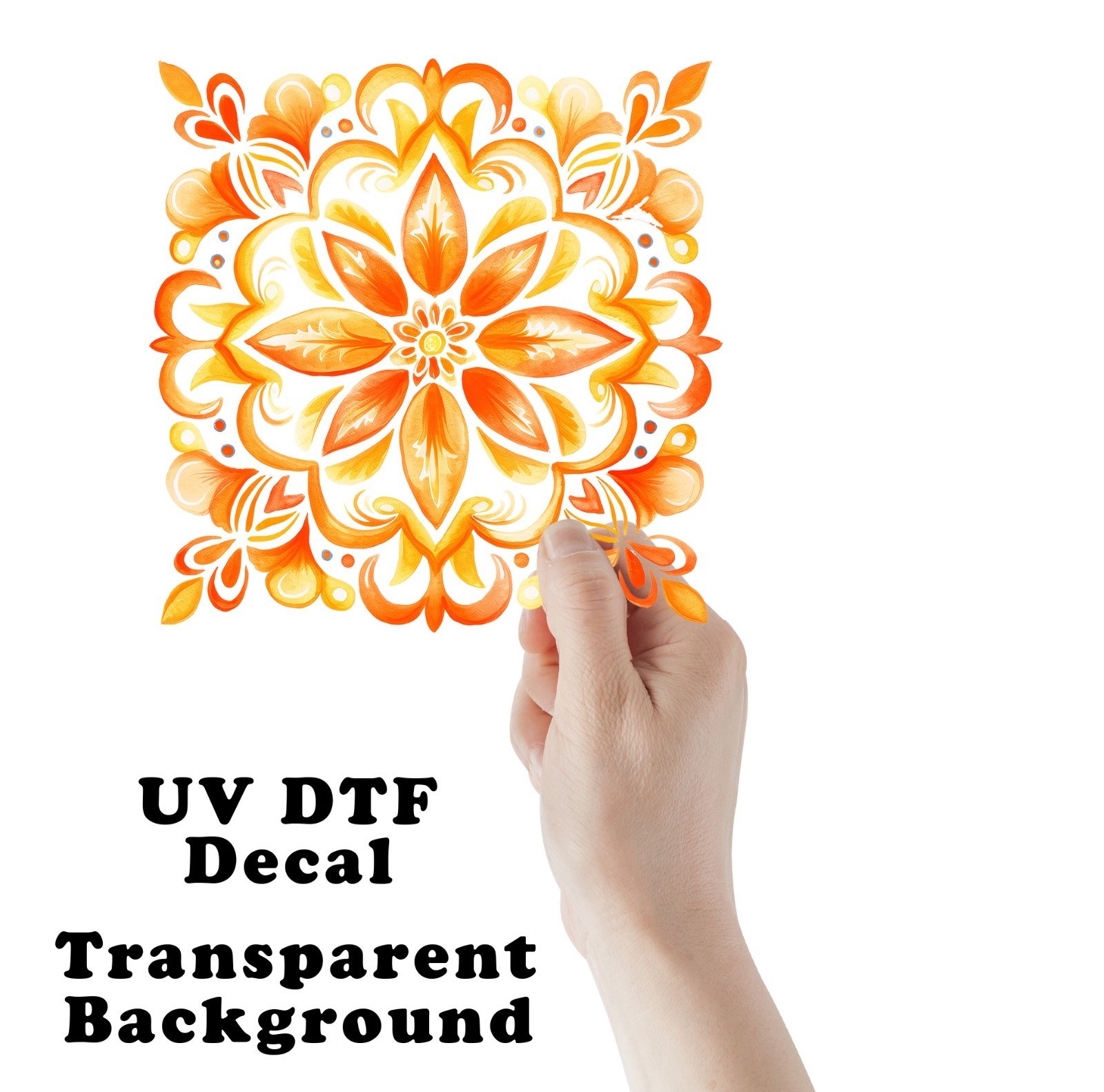 Orange Medallion Tile UV DTF Transparent Sticker / Decal