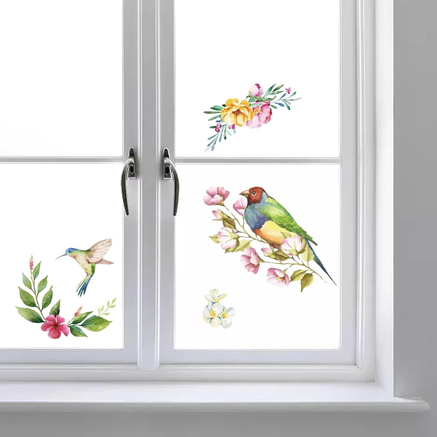 8 Sheets Wall Decals Hummingbird Flowers Butterfly Window Stickers