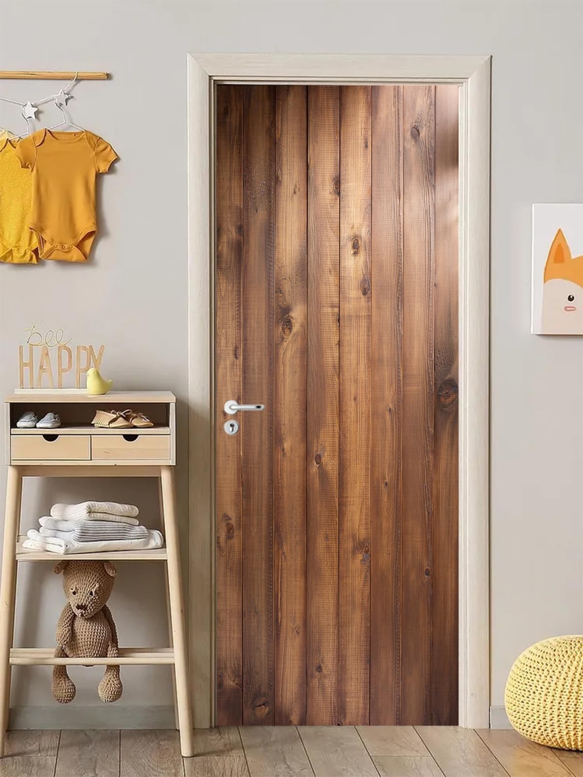 3D Realistic Wooden Pattern Door Sticker Peel and Stick 30.3"x78.7"- -Adhesiv…