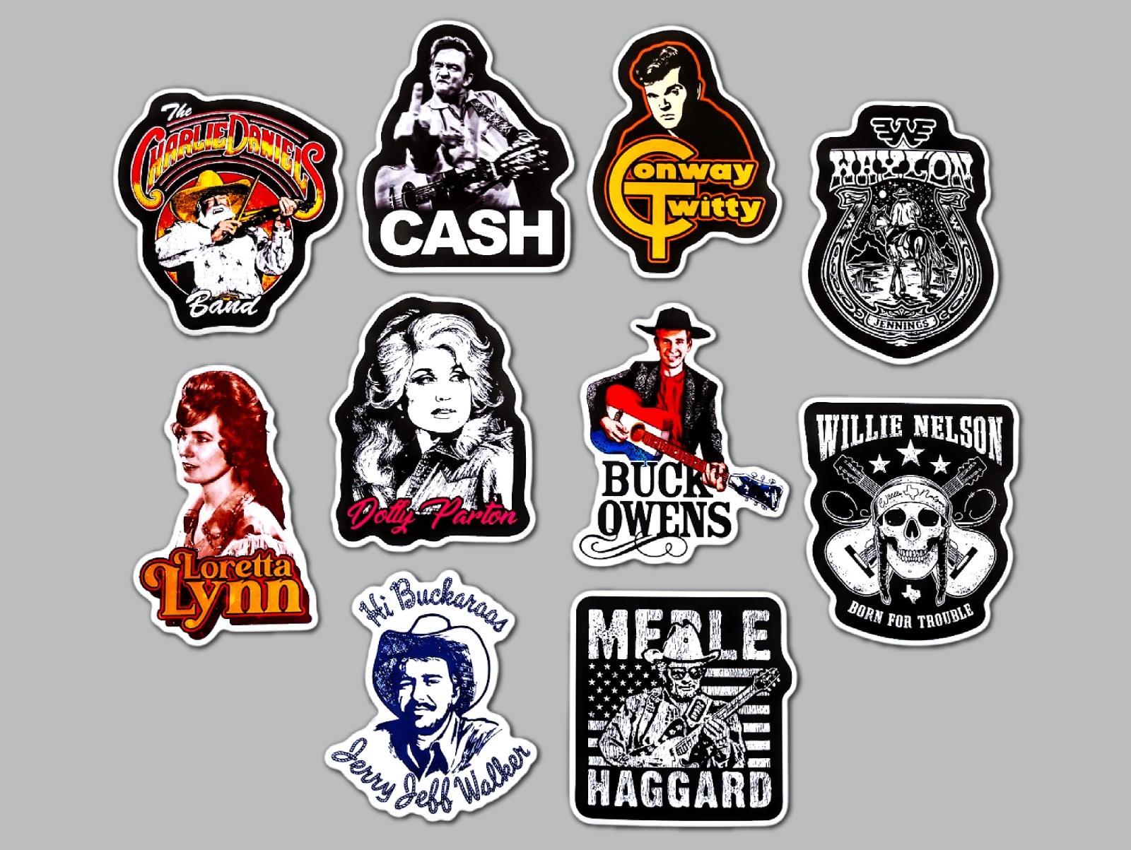 Outlaw Country Vinyl Sticker Lot (10 Pack) SET 1 johnny cash dolly parton cowboy
