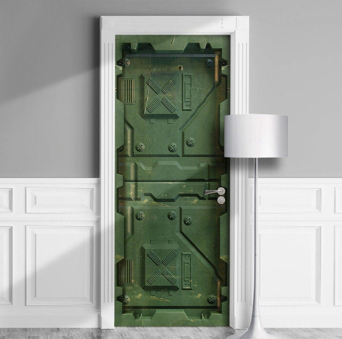 Armored Gates to Bunker, Trapdoor – Door Mural, Laminated Sticker, Single Piece