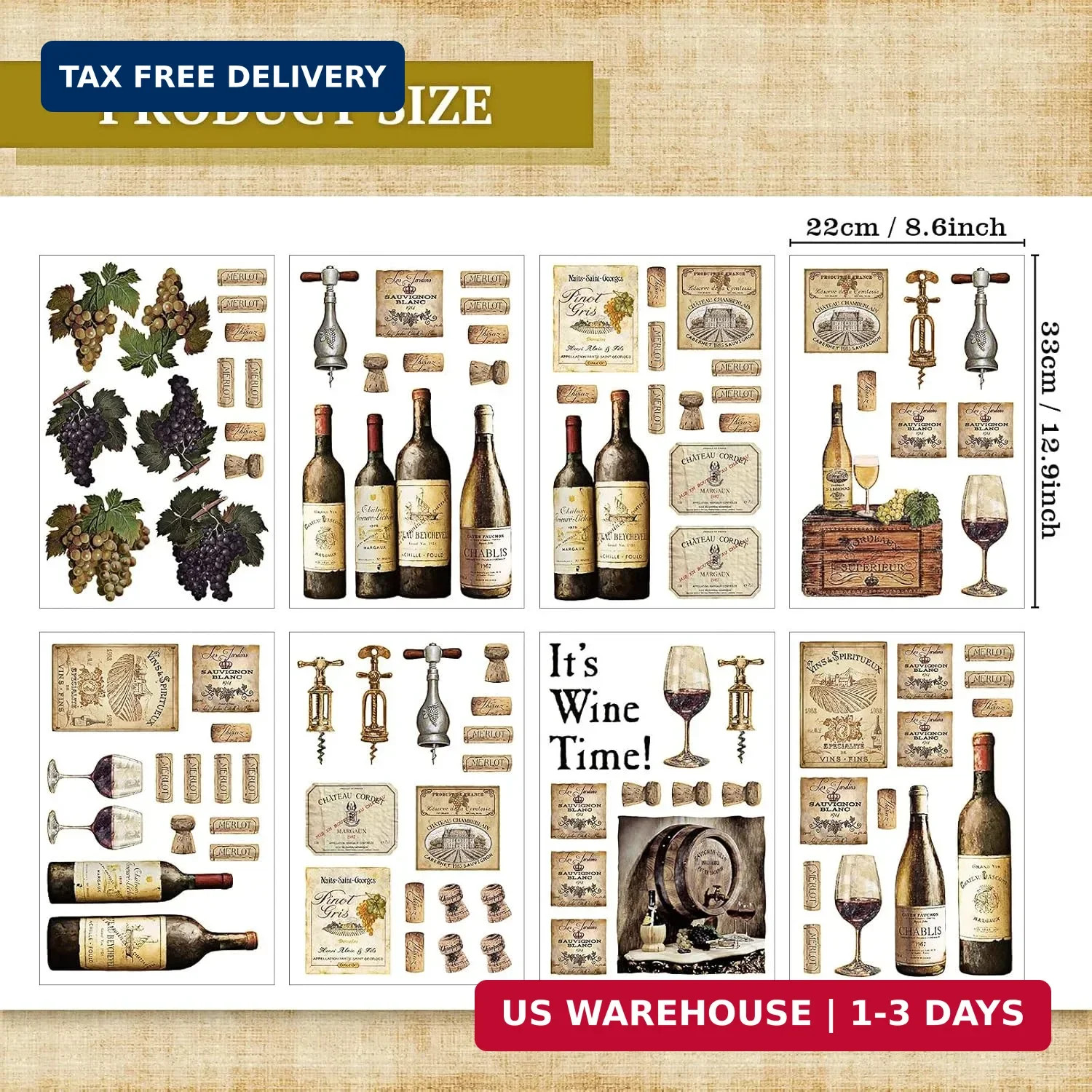 8 Sheets Wine Bottle Kitchen Wall Decals Grape Fruit Wall Stickers Kitchen Decor