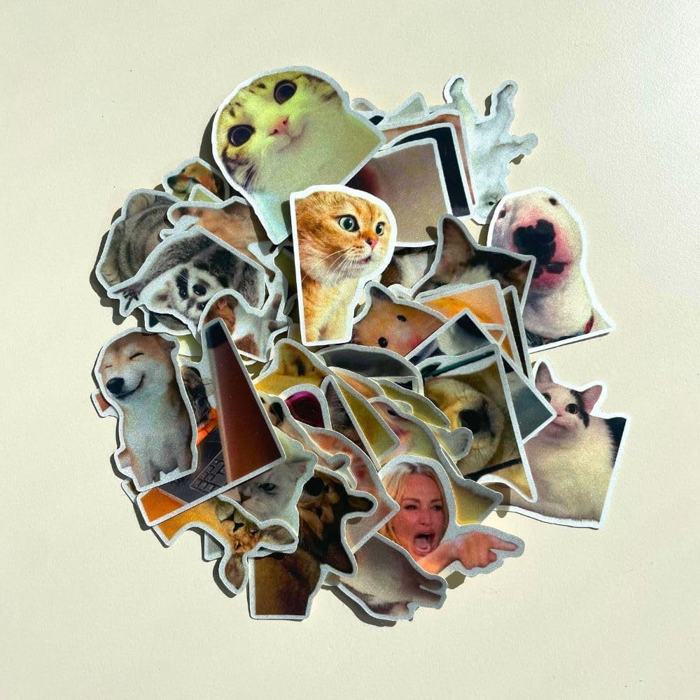 50 PC Funny Meme Animal Stickers Bulk Pack Tiktok Dog Cat Fun Gag Ridiculous