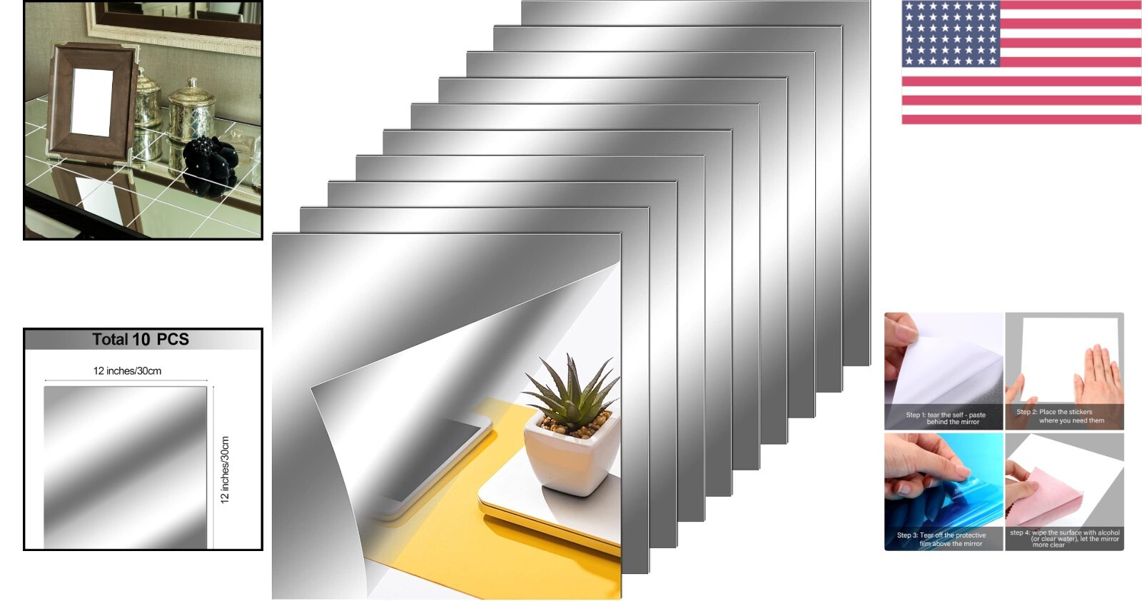 Create Stunning Reflections with 10 Non-Glass Mirror Sheets, 12 x 12 Inches Each