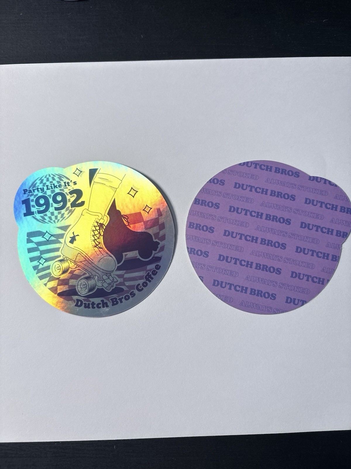 Dutch Bros Holographic Party Sticker 1992 Roller Skate Theme