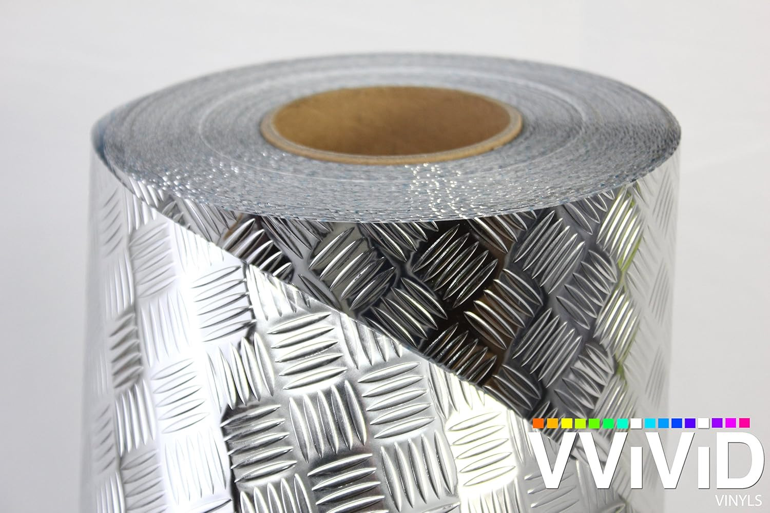Industrial Utility Diamond Plate Metallic Chrome Finish Vinyl Wrap Silver 17.8