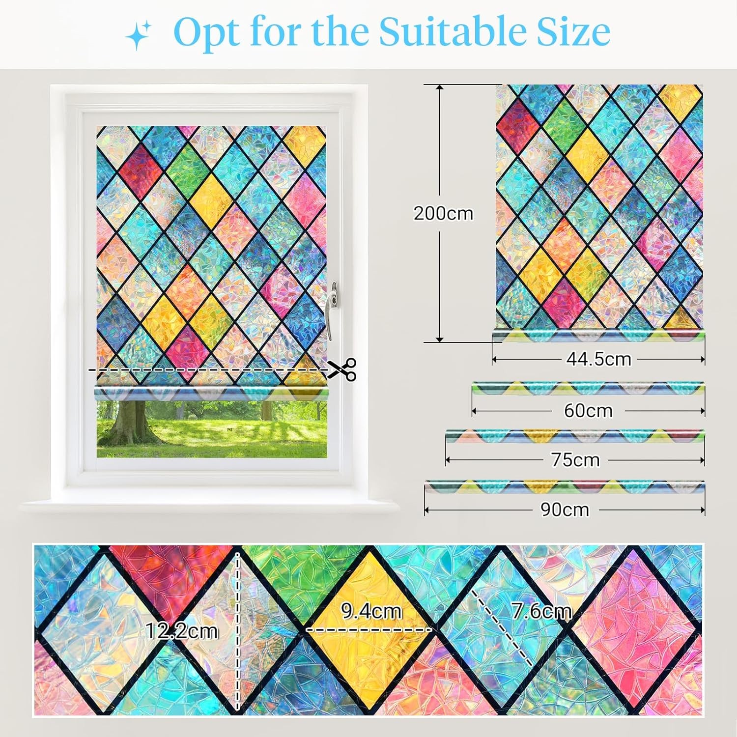 Stained Glass Window Privacy Film 17.5×78.7 Rainbow