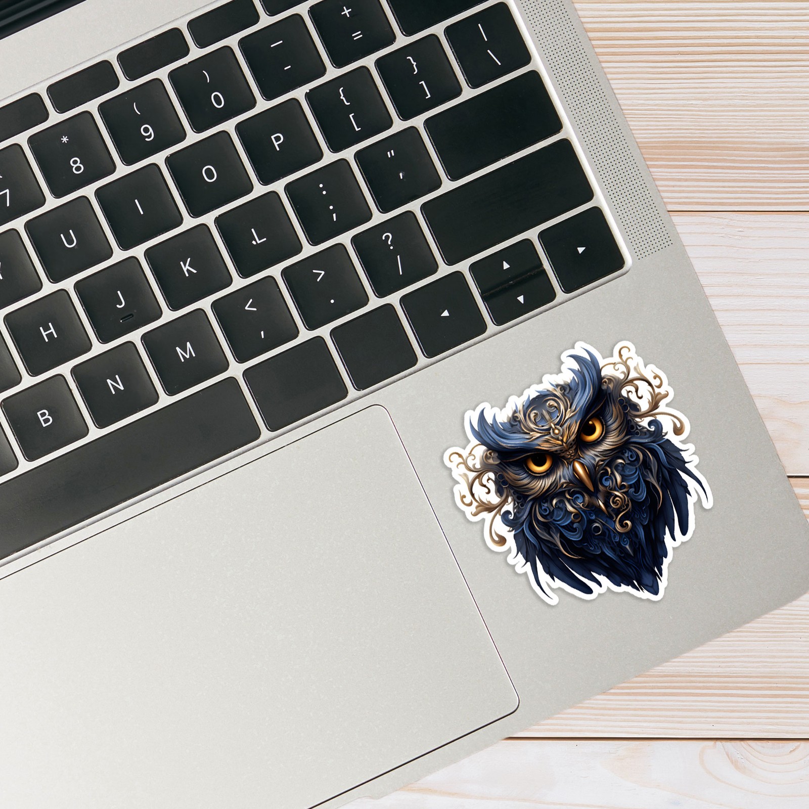 Blue Ornate Owl Portrait – Vinyl Decal Sticker – Car Window Laptop – #1968
