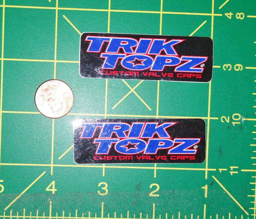 Trik Topz Sticker Decals 2pc Custom Valve Caps Logo Black Red Blue Small Vinyl