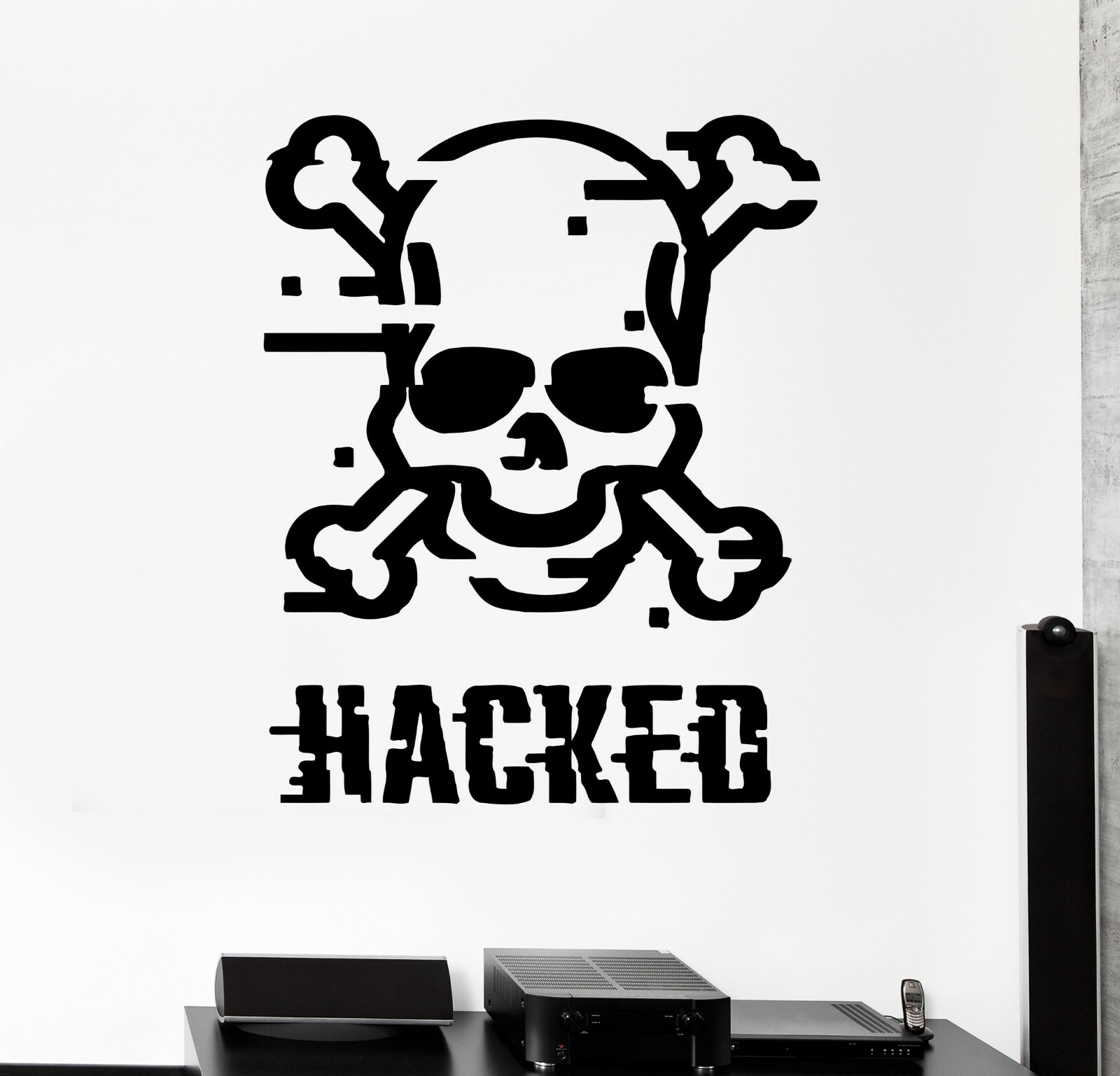 Wall Decal Skeleton Skull Bones Hacker Hacked Word Computer Vinyl Sticker ed1619