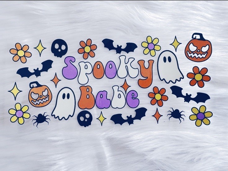 Halloween UV DTF Cup Wraps for 16 oz Glass Cups, 4 Sheets Transfers Ghost