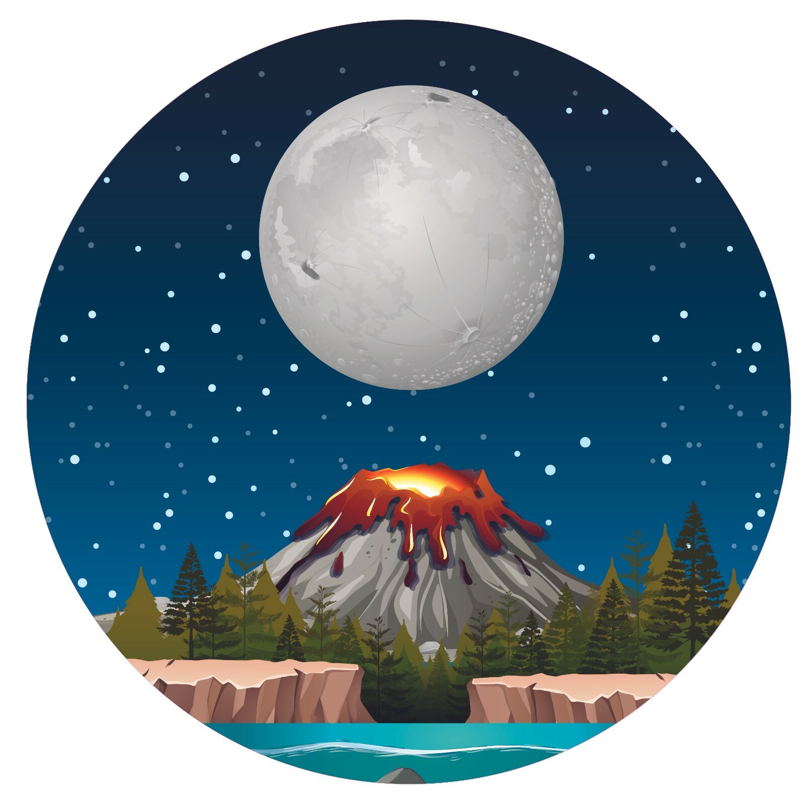 Vinyl Home Art Decor Volcanic Eruption Full Moon Multi-colored Wall Decoration