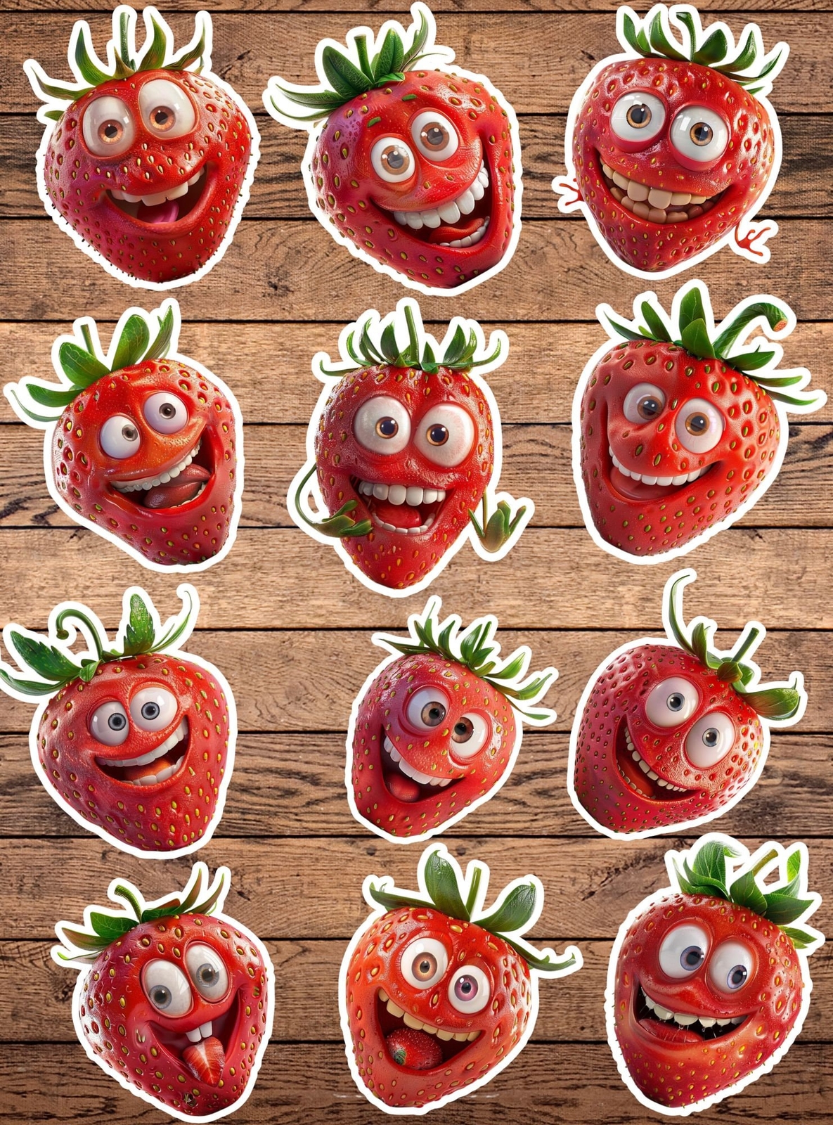Smiley Face Strawberry Die Cut Stickers Set Laptop Water Bottle Sticker