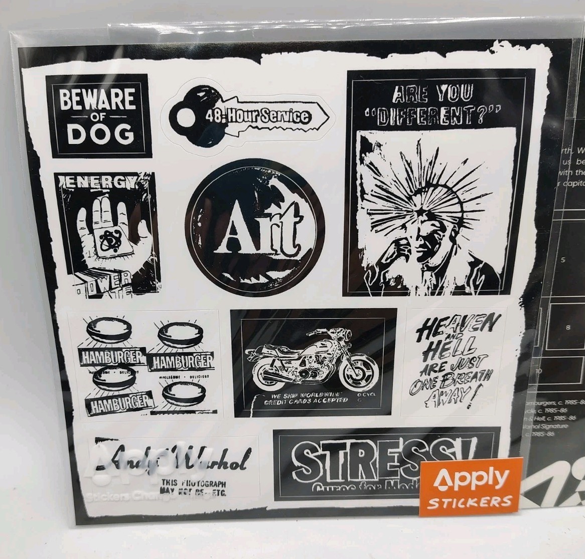 2 New Andy Warhol X Apply Sticker Sheets 10 Stickers Black & White 80s Ad Ads