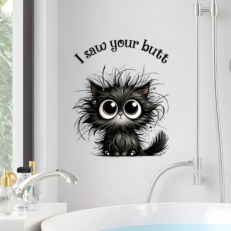 2pcs Funny Cat Toilet Sticker"I Saw Your Butt"Animal Print PVC Bathroom Decal