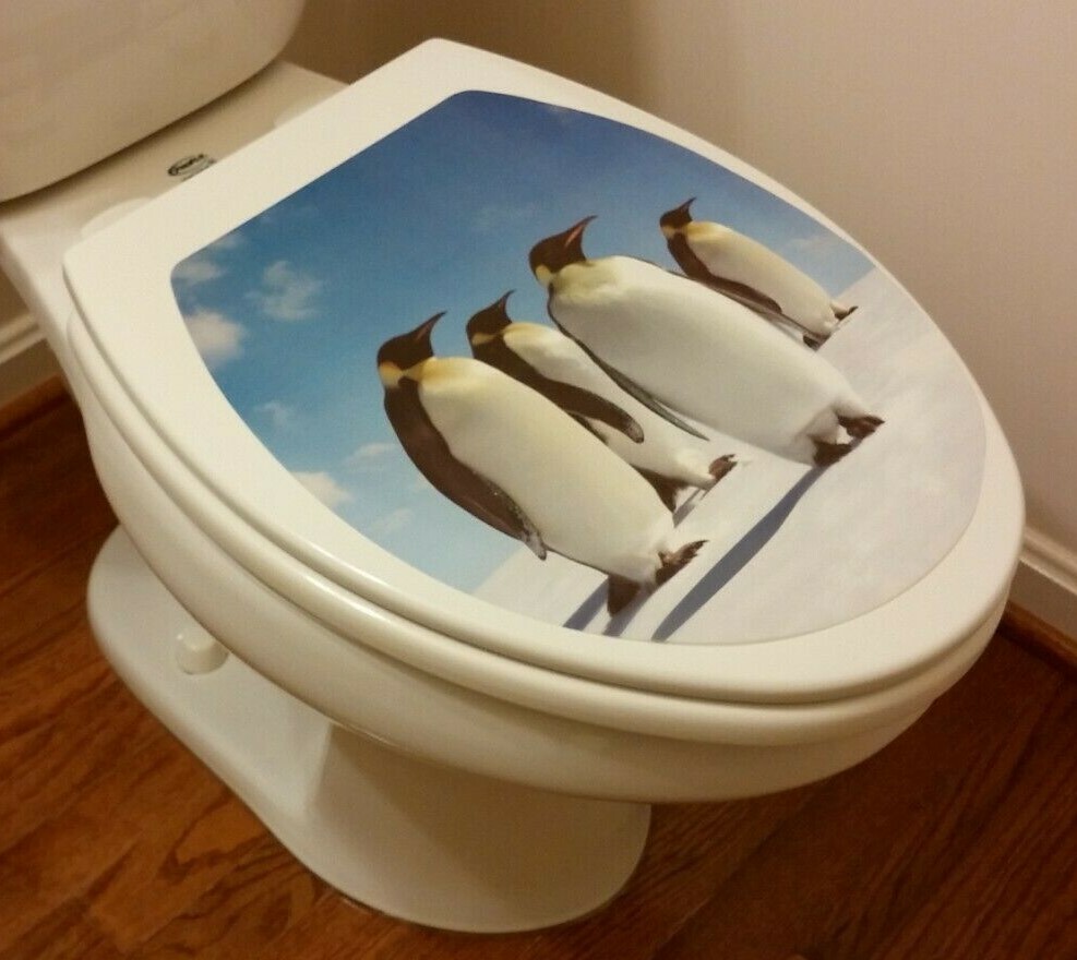 Brand New Toilet Seat Lid Cover Decal Sticker – Cute Penguin – Free Shipping !!!