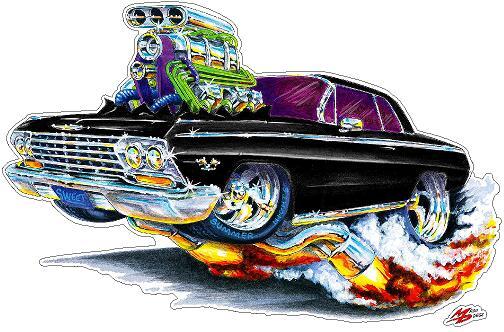 Cartoon Cars Wall Decal Compatible with 1962 Chevy Belair 327 Garage Graphics