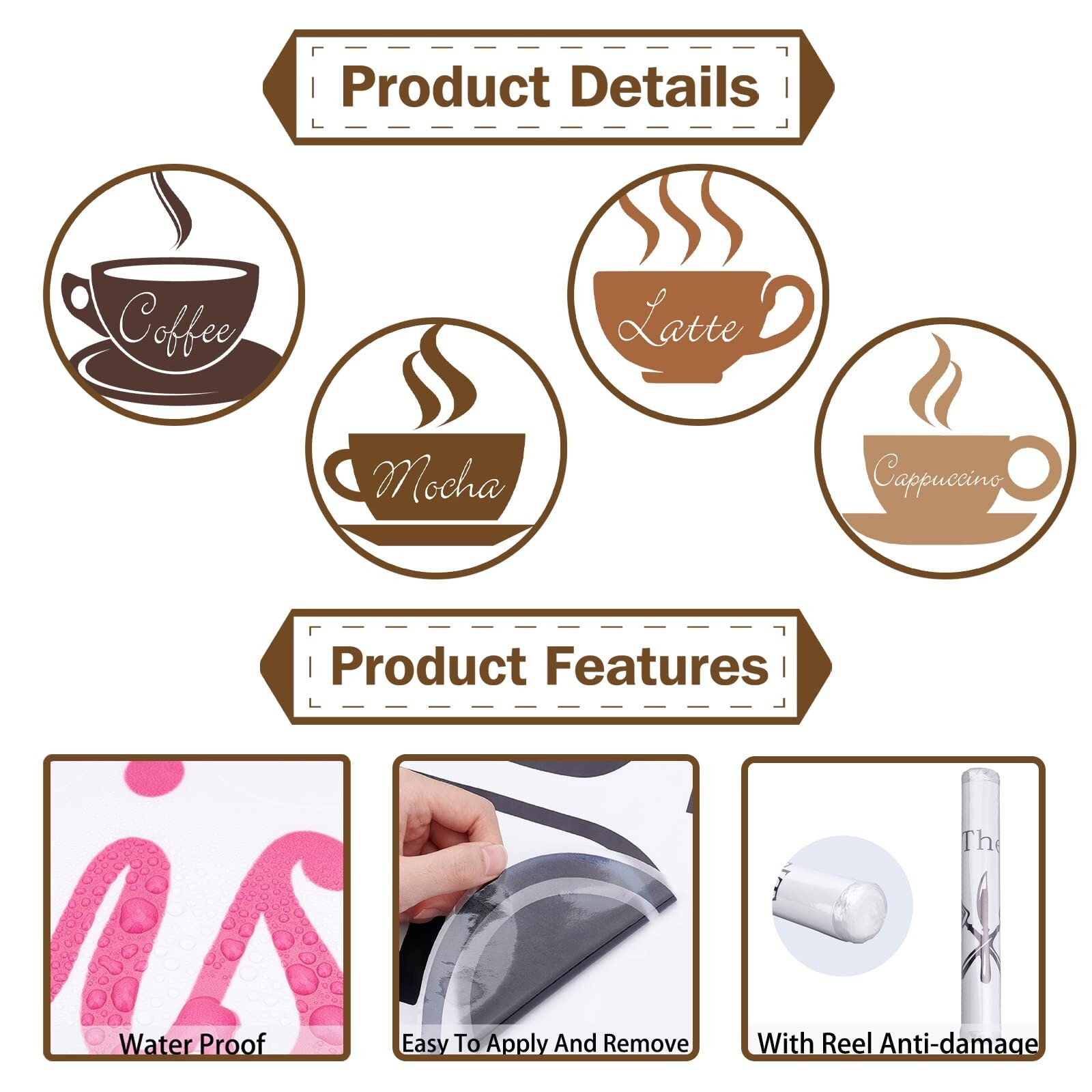 SUPERDANT Coffee Wall Stickers Coffee Cups Wall Decals Latte Mocha Cappuccino…