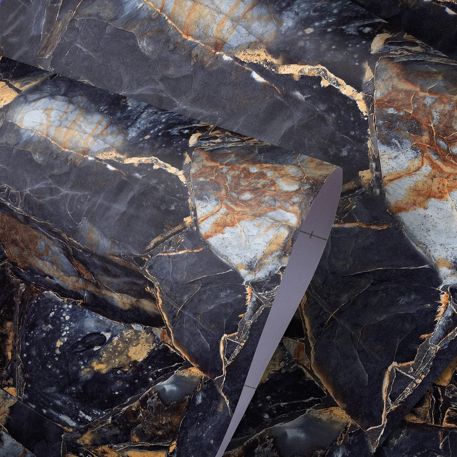 31.5"x 157" Peel and Stick Black Marble Wallpaper Dark Blue Granite Paper Sel…