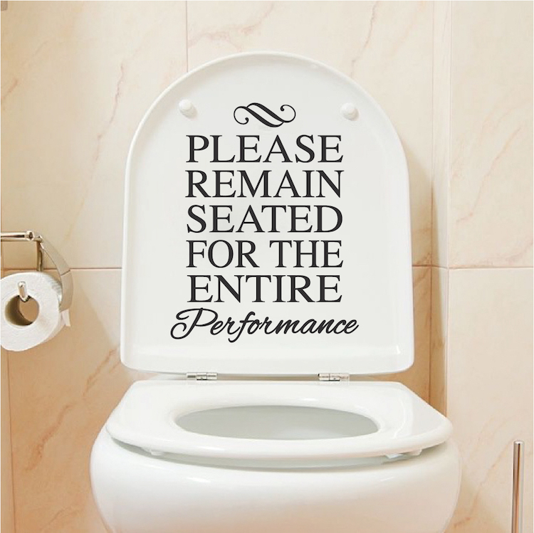Funny Toilet Vinyl Decal Sticker, Sit Down During Performance Bathroom Decal 46l