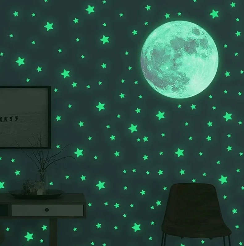 103 pcs Glow in the Dark Moon & Stars Wall Stickers Kids Bedroom Decor