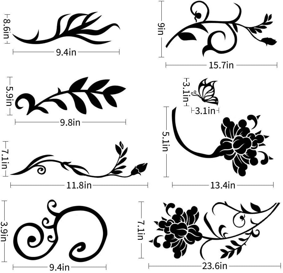Supzone Flowers & Butterflies Wall Decals – DIY Black & Floral Wall Stickers for