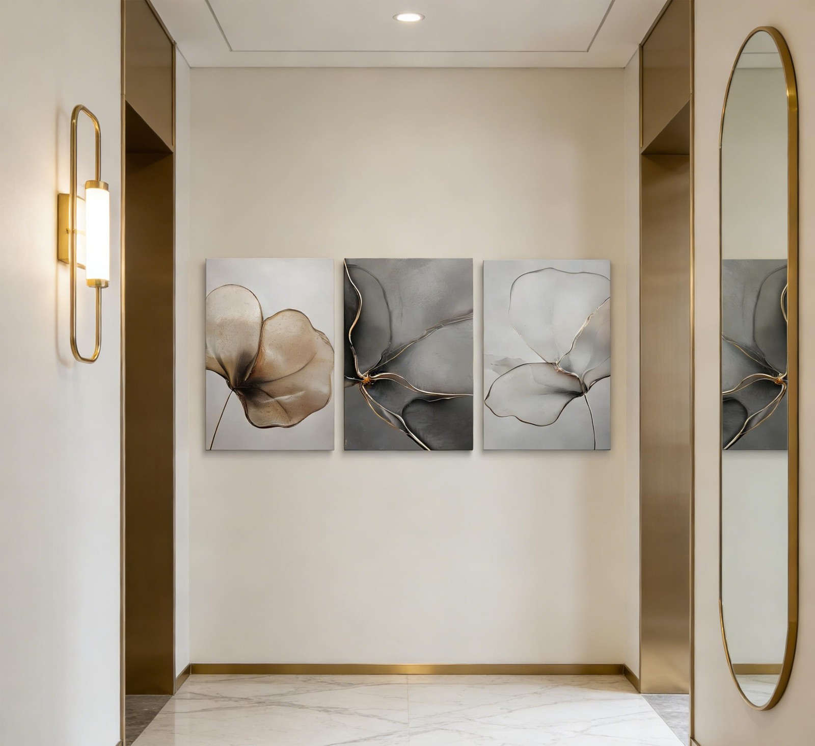 Abstract Floral Canvas Wall Art – Minimalist Gold Line Petal Picture Wall Dec…