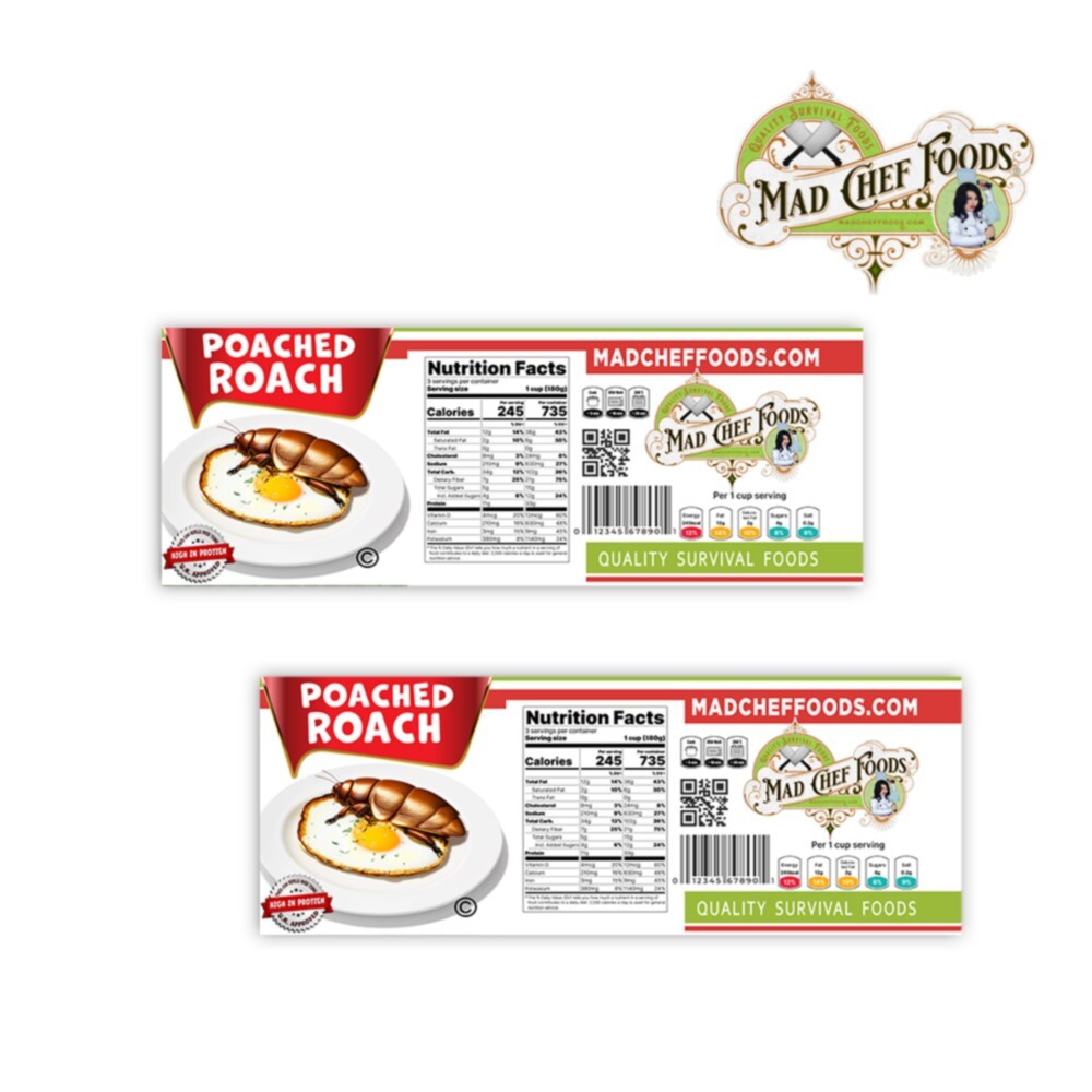 FUNNY CHRISTMAS Poached Roach Can Label STOCKING STUFFER Joke Gift Santa 4PK