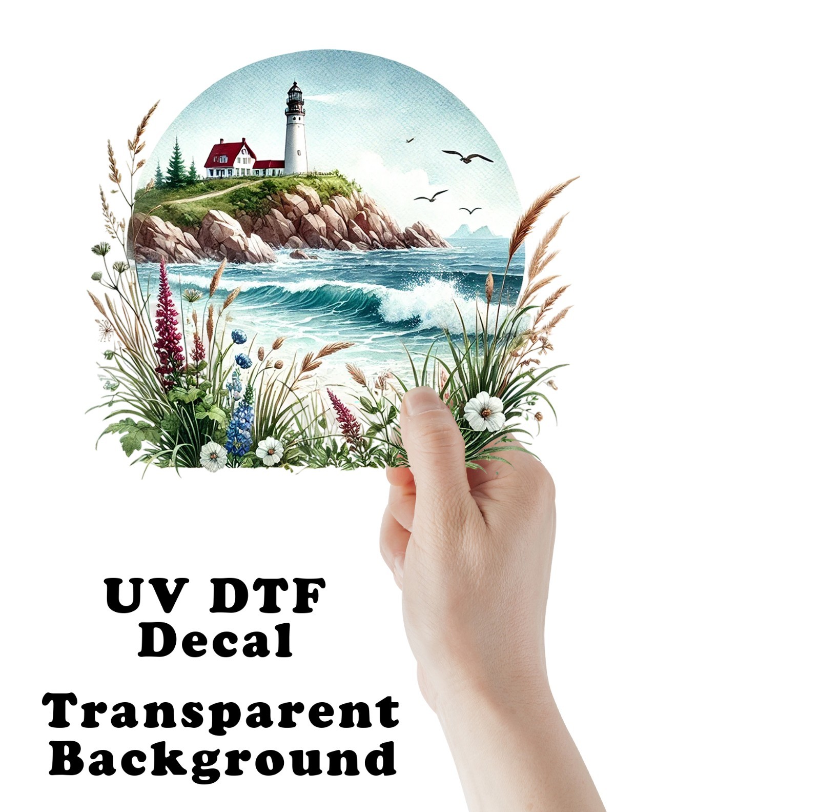 Lighthouse Beach Landscape UV DTF Transparent Sticker / Decal