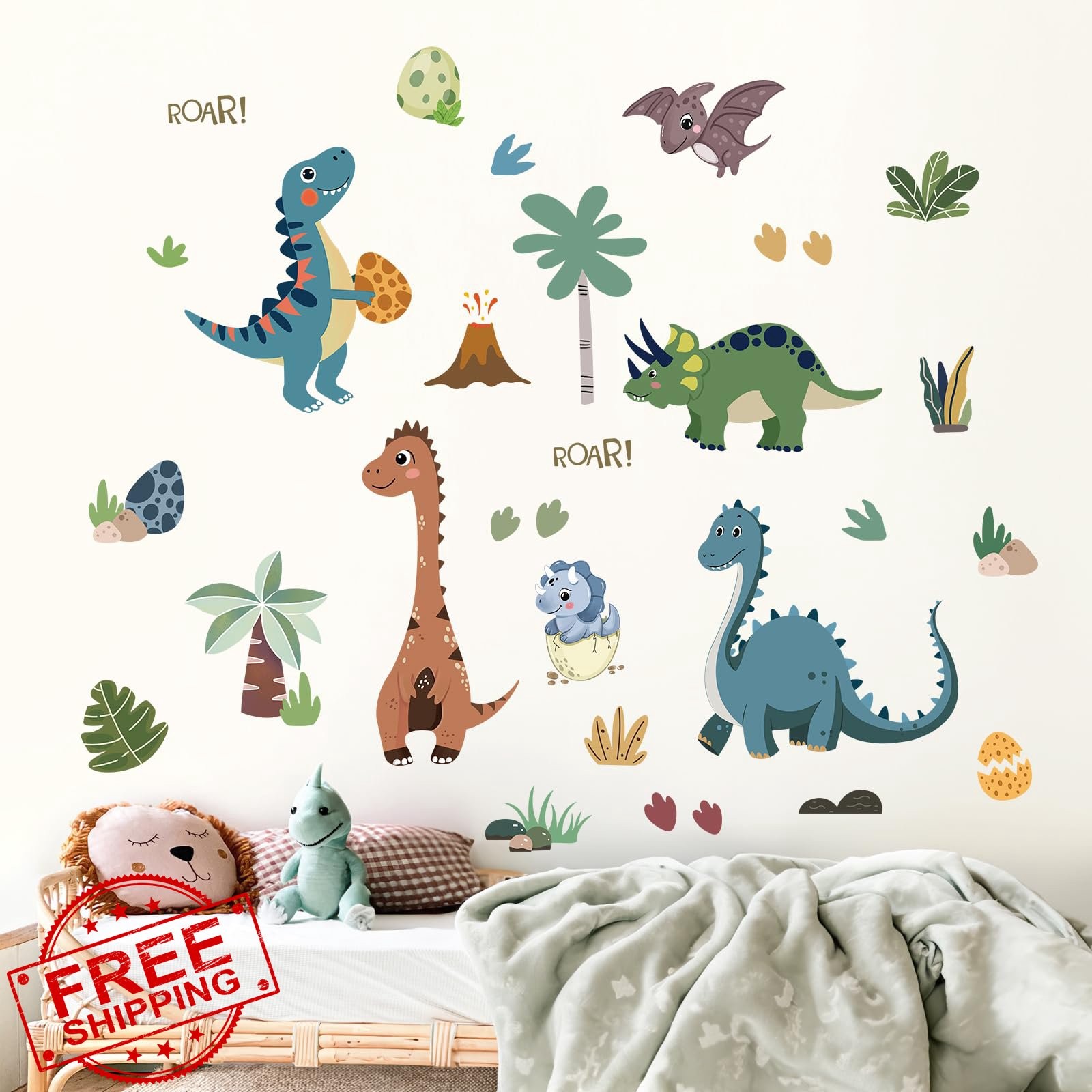 FUFUQUARE Dinosaur Palm Tree Wall Decals Green