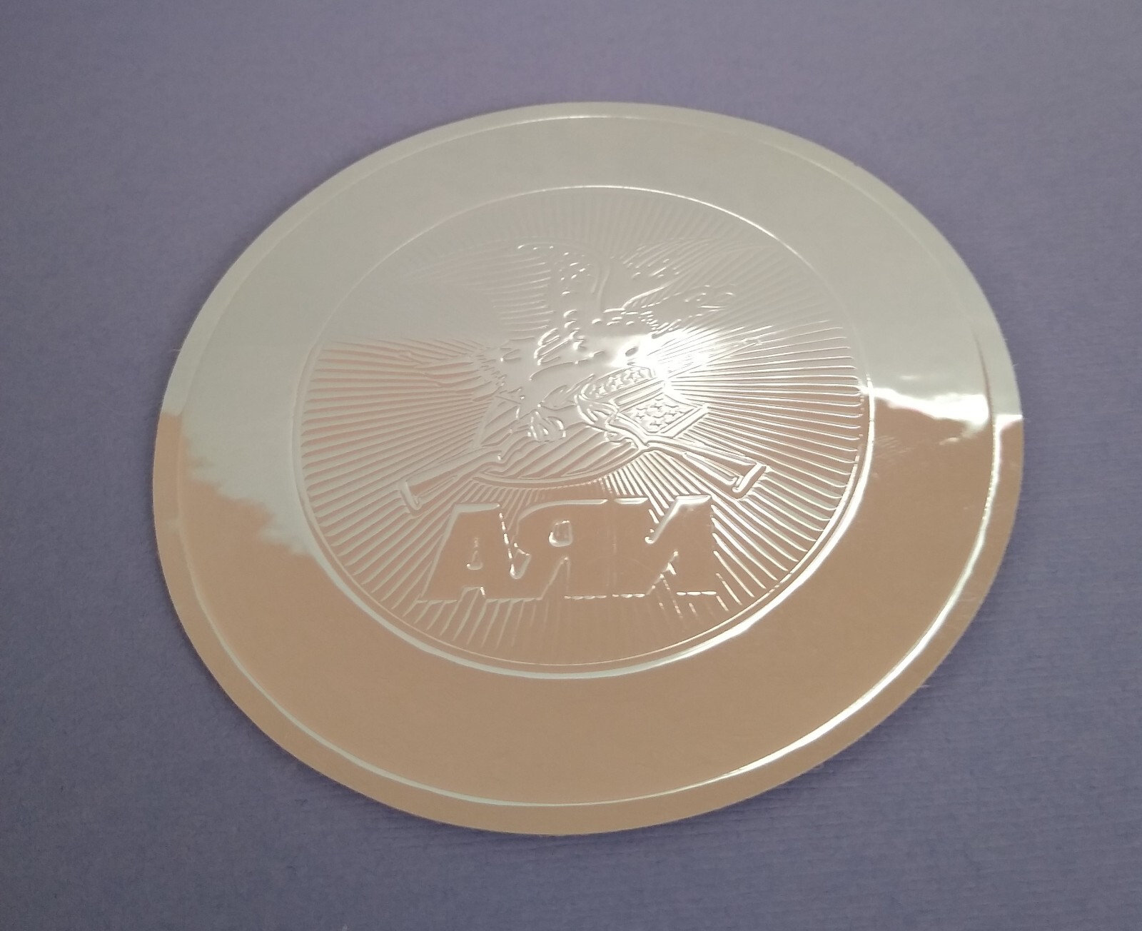 Rare NRA Solid Silver Decal Sticker, Round 3.5" Embossed Metallic